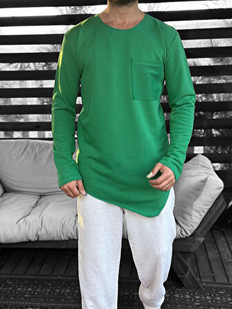 Asimetrik Cep Detaylı Yeşil Sweat