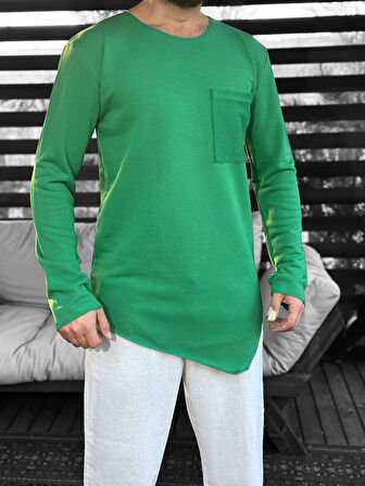 Asimetrik Cep Detaylı Yeşil Sweat