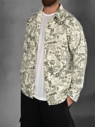 Gabardin Kumaş Yeşil Desenli Spor Gömlek