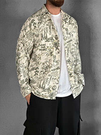 Gabardin Kumaş Yeşil Desenli Spor Gömlek