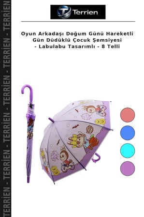 Oyun Arkadaşı Doğum Günü Hareketli Gün Düdüklü Çocuk Şemsiyesi - Labulabu Tasarımlı - 8 Telli