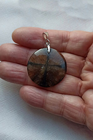 Çiyastolit (Chiastolite) Haç Taşı Kolye Ucu Gümüş Malzemeli C2-510