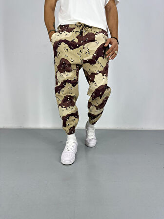 Erkek Gabardin Kahverengi Kamuflaj Jogger