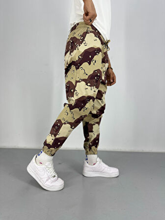 Erkek Gabardin Kahverengi Kamuflaj Jogger