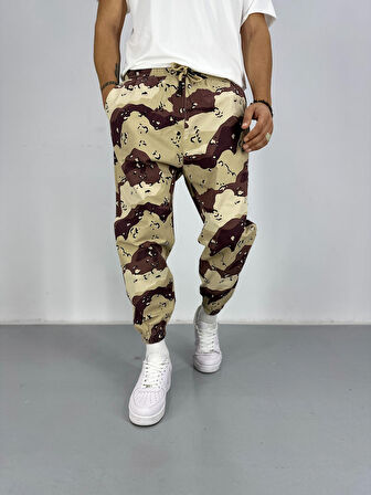 Erkek Gabardin Kahverengi Kamuflaj Jogger