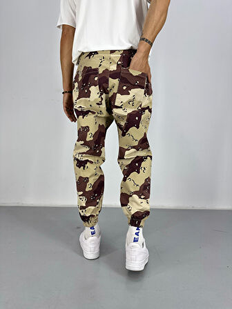 Erkek Gabardin Kahverengi Kamuflaj Jogger