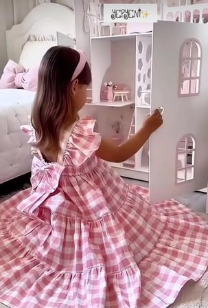Kız çocuk pembe pötikareli  elbise 