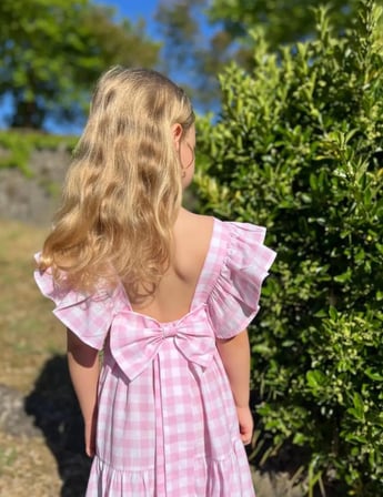 Kız çocuk pembe pötikareli  elbise 