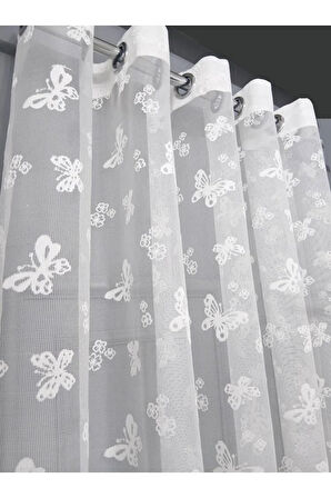 Çocuk Odası Kelebek Desenli Rustik Tül Perdesi Kuşgözü Perde Rustik Tül Perde