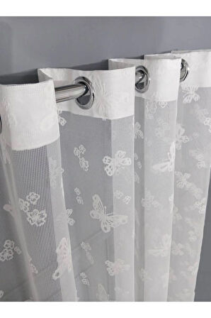 Çocuk Odası Kelebek Desenli Rustik Tül Perdesi Kuşgözü Perde Rustik Tül Perde