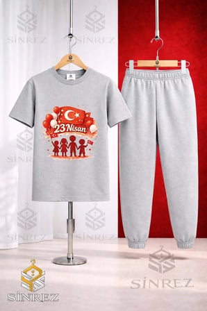 Çocuk COCUKLAR GOLGE EL ELE 23 NISAN Baskılı Tişort Eşofman Takımı