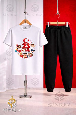 Çocuk COCUKLAR YAZI 23 NISAN Baskılı Tişort Eşofman Takımı