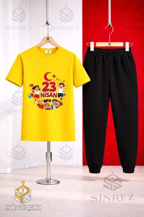 Çocuk COCUKLAR YAZI 23 NISAN Baskılı Tişort Eşofman Takımı