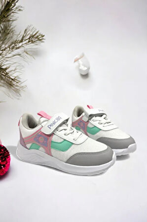 Memory Foam Tabanlı Desenli Cırt Cırtlı Çocuk Sneakers (ÇOCUKSPOR08-BEyazPembe )