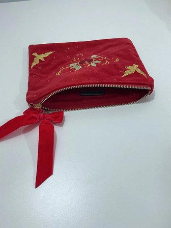 Aşka Uçan Kuşlar Kadife Clutch - Makyaj Çantası