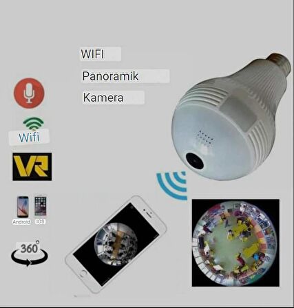 QASUL   Ampul Wifi Kamera Full Hd Balık Gözü Panoromik Görüntü