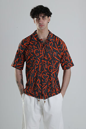 Turuncu Grafiti Desenli Gömlek