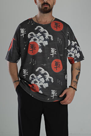 Çin Ağacı Desenli Oversize T-Shirt