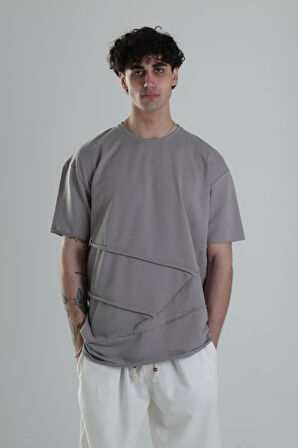 Gri Halat Detaylı Tasarım T-Shirt