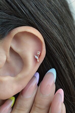 Çiçekli Tragus Helix Piercing Kıkırdak Rose Renk