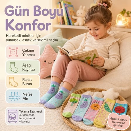 S'82 Kız Çocuk Çorap Çok Renkli 2-4 Yaş Pamuklu Sebze Desenli 5'li Set