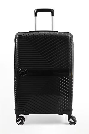 ÇÇS 5239 POLİPROPİLEN KIRILMAZ BÜYÜK BOY VALİZ ve MAKYAJ ÇANTASI SİYAH 2'Lİ SET