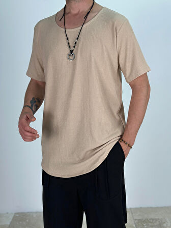 Lycralı Bej T-Shirt