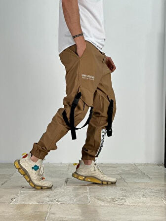 Premium Kalite Yazlık Bej Paraşüt Kumaş Jogger