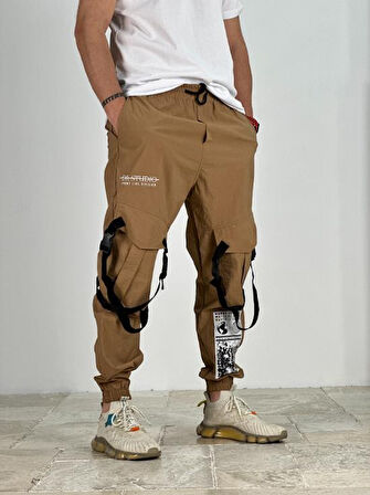 Premium Kalite Yazlık Bej Paraşüt Kumaş Jogger