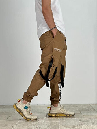 Premium Kalite Yazlık Bej Paraşüt Kumaş Jogger