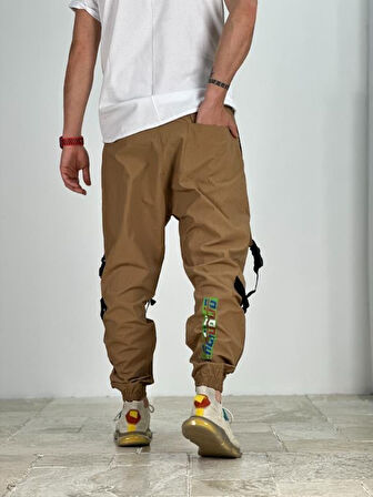 Premium Kalite Yazlık Bej Paraşüt Kumaş Jogger