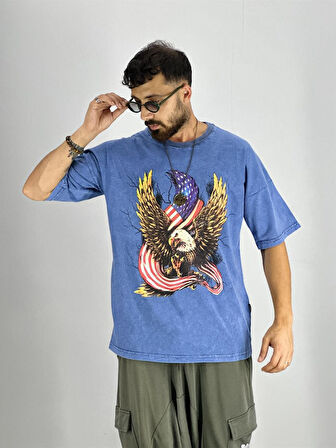 Erkek Yıkamalı Kumaş Baskılı T-Shirt