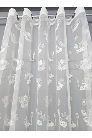 Çocuk Odası Araba Desenli Rustik Tül Perdesi Kuşgözü Perde Rustik Tül Perde