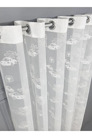 Çocuk Odası Araba Desenli Rustik Tül Perdesi Kuşgözü Perde Rustik Tül Perde