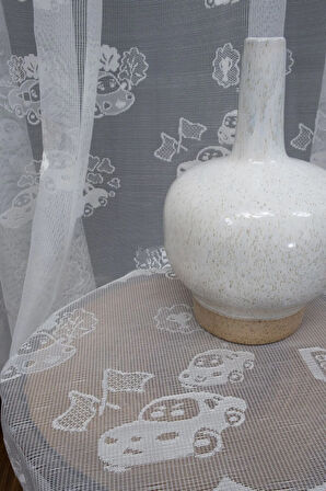 Çocuk Odası Araba Desenli Rustik Tül Perdesi Kuşgözü Perde Rustik Tül Perde