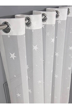 Çocuk Odası Yıldız Desenli Rustik Tül Perdesi Kuşgözü Perde Rustik Tül Perde