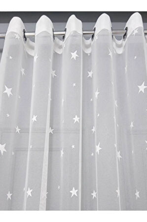 Çocuk Odası Yıldız Desenli Rustik Tül Perdesi Kuşgözü Perde Rustik Tül Perde
