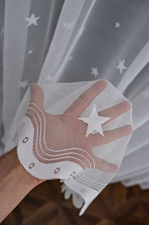 Çocuk Odası Yıldız Desenli Rustik Tül Perdesi Kuşgözü Perde Rustik Tül Perde