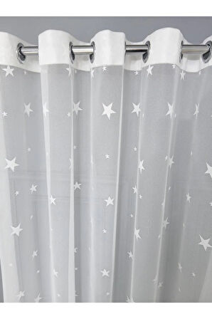 Çocuk Odası Yıldız Desenli Rustik Tül Perdesi Kuşgözü Perde Rustik Tül Perde