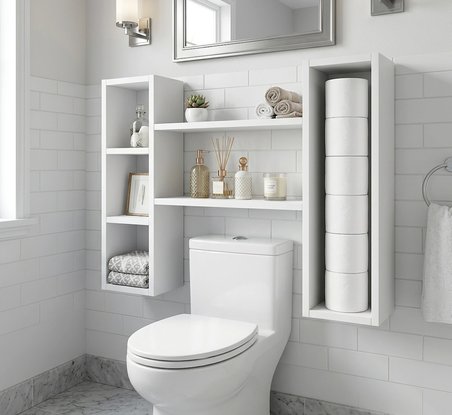 Klozet Üstü Banyo Rafı Duvara Monte Çok Amaçlı Banyo Dolabı Düzenleyici Raf Beyaz Modern Tasarım