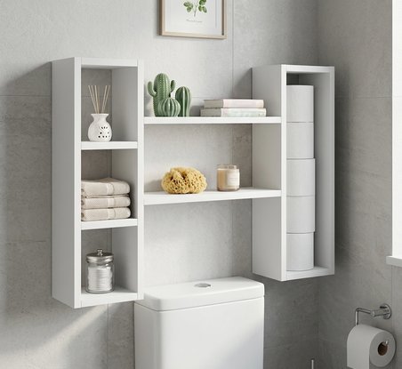 Klozet Üstü Banyo Rafı Duvara Monte Çok Amaçlı Banyo Dolabı Düzenleyici Raf Beyaz Modern Tasarım
