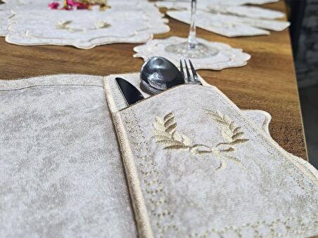 Çeyiz Diyarı Fiyonk Nakışlı 19 Parça Amerikan Servis Seti Krem Cappucino