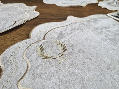 Çeyiz Diyarı Fiyonk Nakışlı 19 Parça Amerikan Servis Seti Krem Cappucino