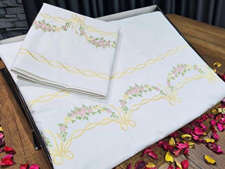 Yasmin Nakışlı %100 Pamuklu 6 Parça Nevresim Takımı Krem
