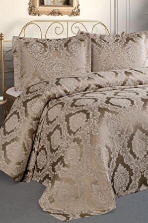 Şulem Jakarlı Şönil Tek Kişilik 2 Parça Yatak Örtüsü Cappucino