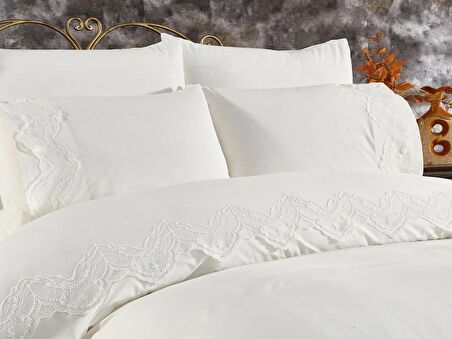 Fransız Dantelli Hanzade Çeyizlik Nevresim Takımı Krem