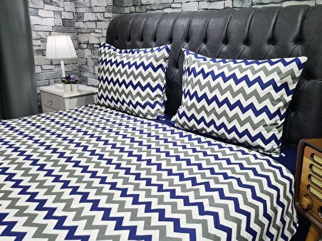 Çeyiz Diyarı Zigzag Çift Kişilik Nevresim Takımı Lacivert