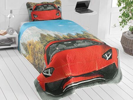 Nascar Genç ve Çocuk Baskılı Tek Kişilik Yatak Örtüsü