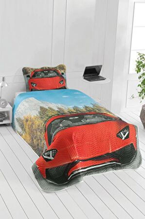 Nascar Genç ve Çocuk Baskılı Tek Kişilik Yatak Örtüsü