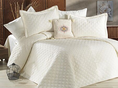 Melodie Çift Kişilik Yatak Örtüsü 4 Parça Krem Krem